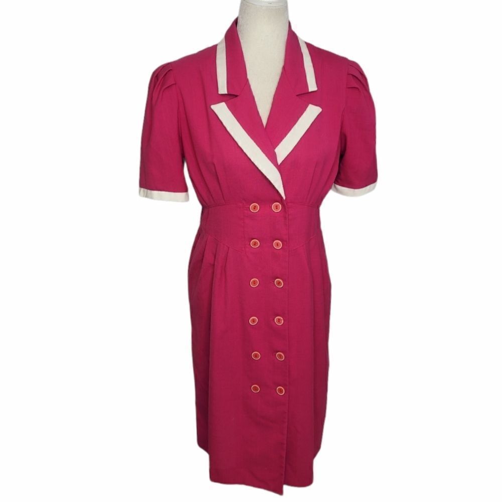 VINTAGE 90s dress sailor style fuchsia pink sheath M